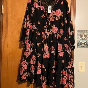 Torrid Black Dress with Pink Floral Accents